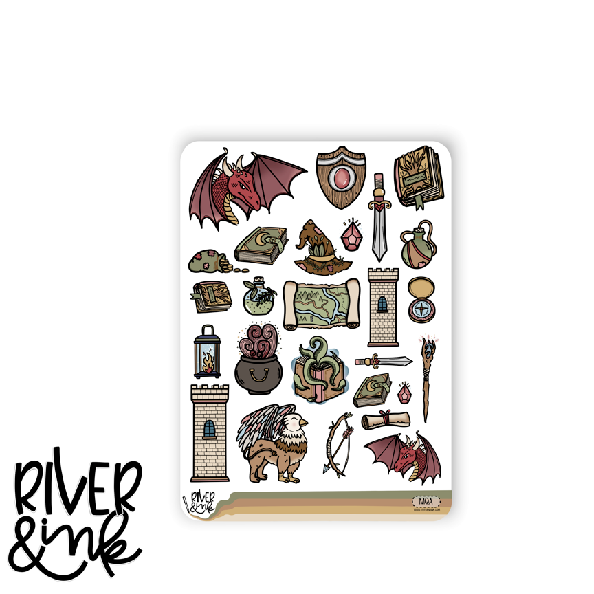 Magical Quest Fantasy Book  Vertical Stickers Kit Planner